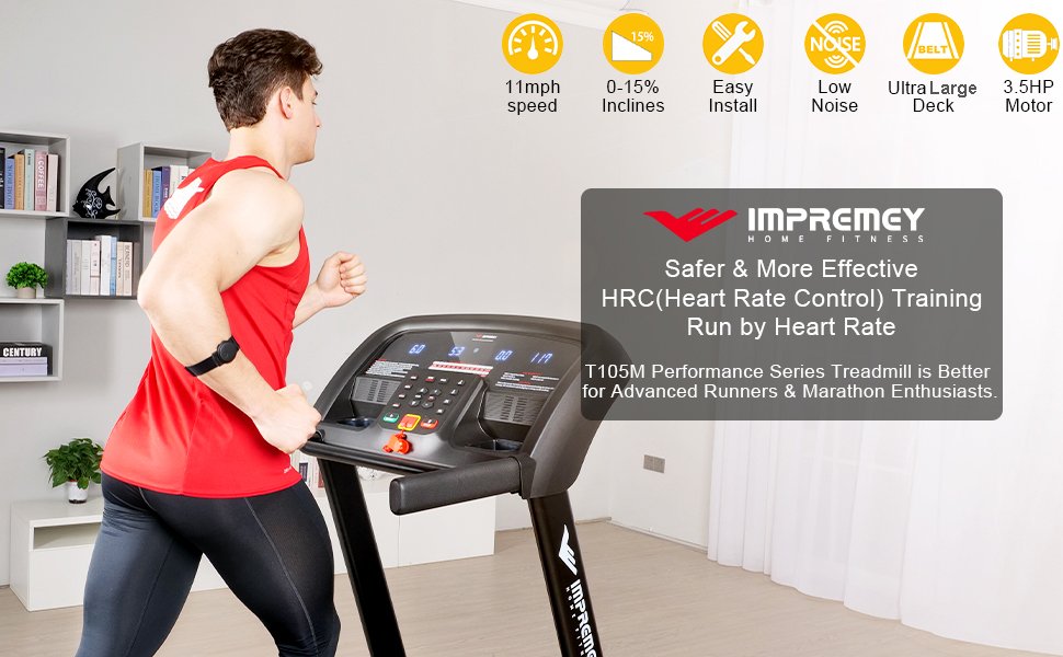 Impremey Folding Treadmill with Heart-rate-guided speed control