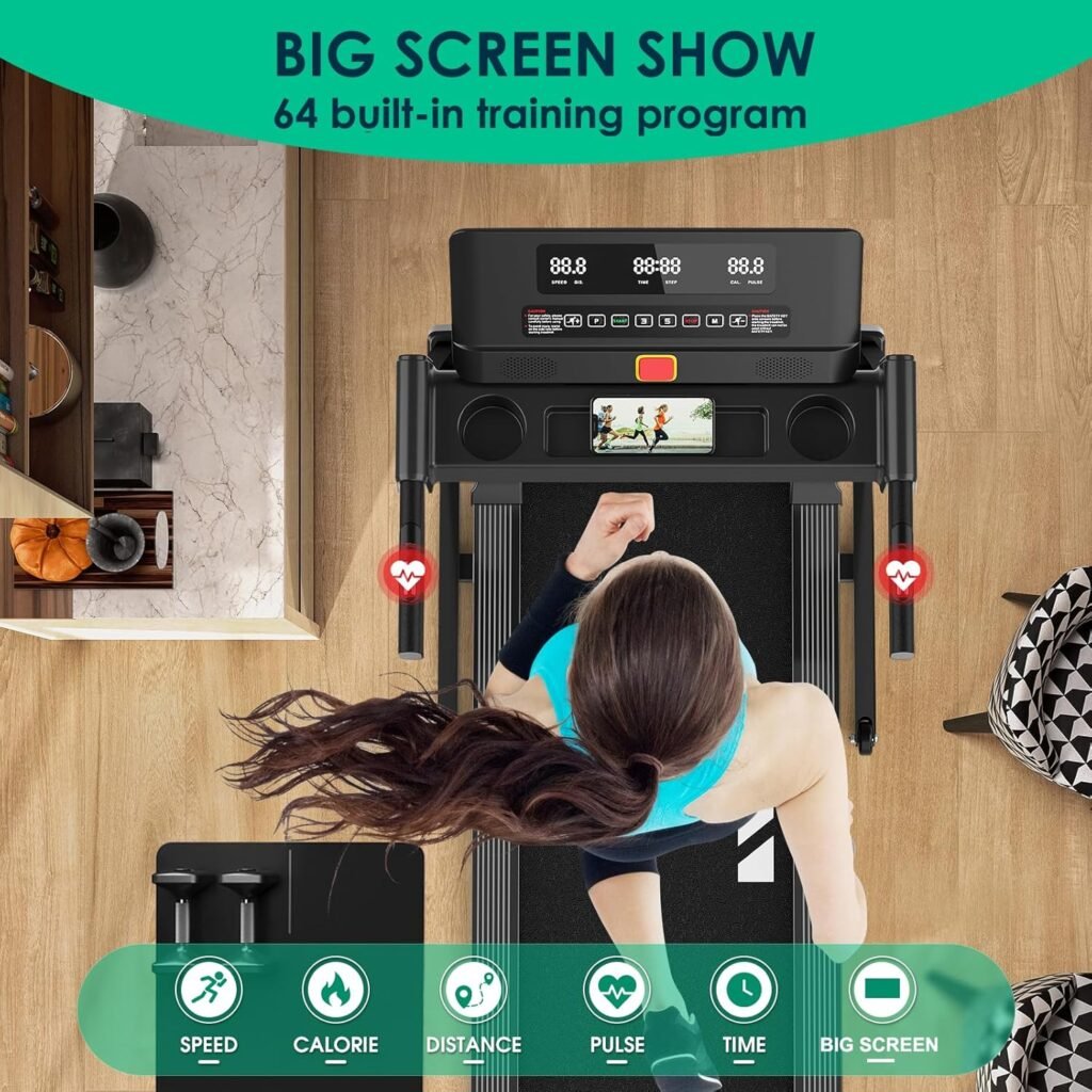 Impremey Folding Treadmill with Incline and 64 preset workouts