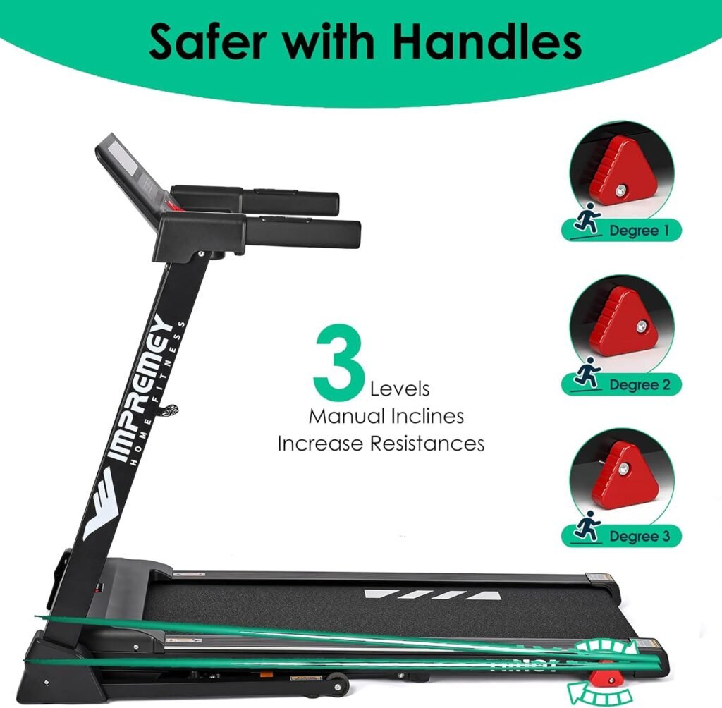 Impremey folding treadmill with Incline: 3 manual levels