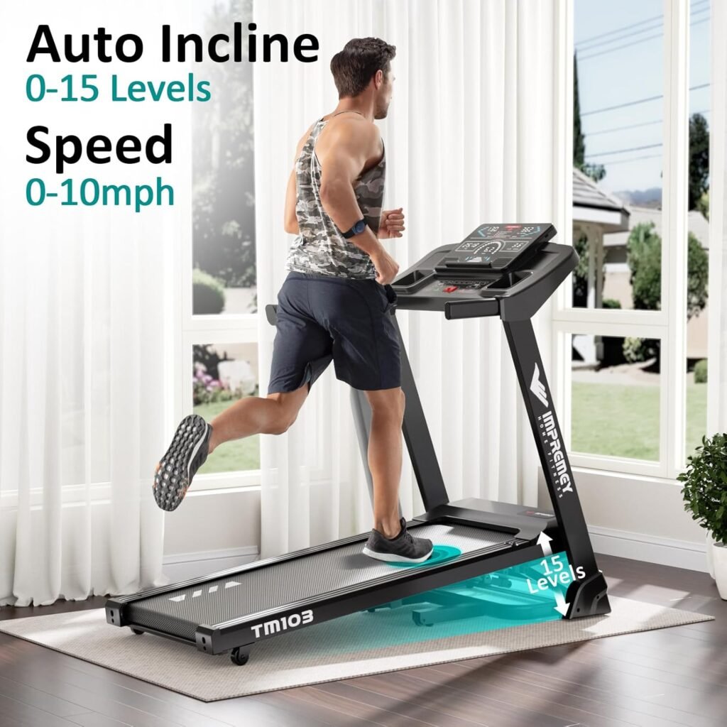 Impremey Treadmill with 15-Level Auto Incline